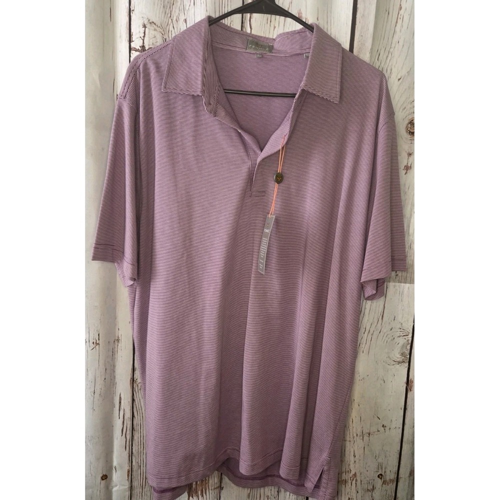 Fennec Golf Polo Men's‎ Large L Performance Golf Shirt Striped Purple and White